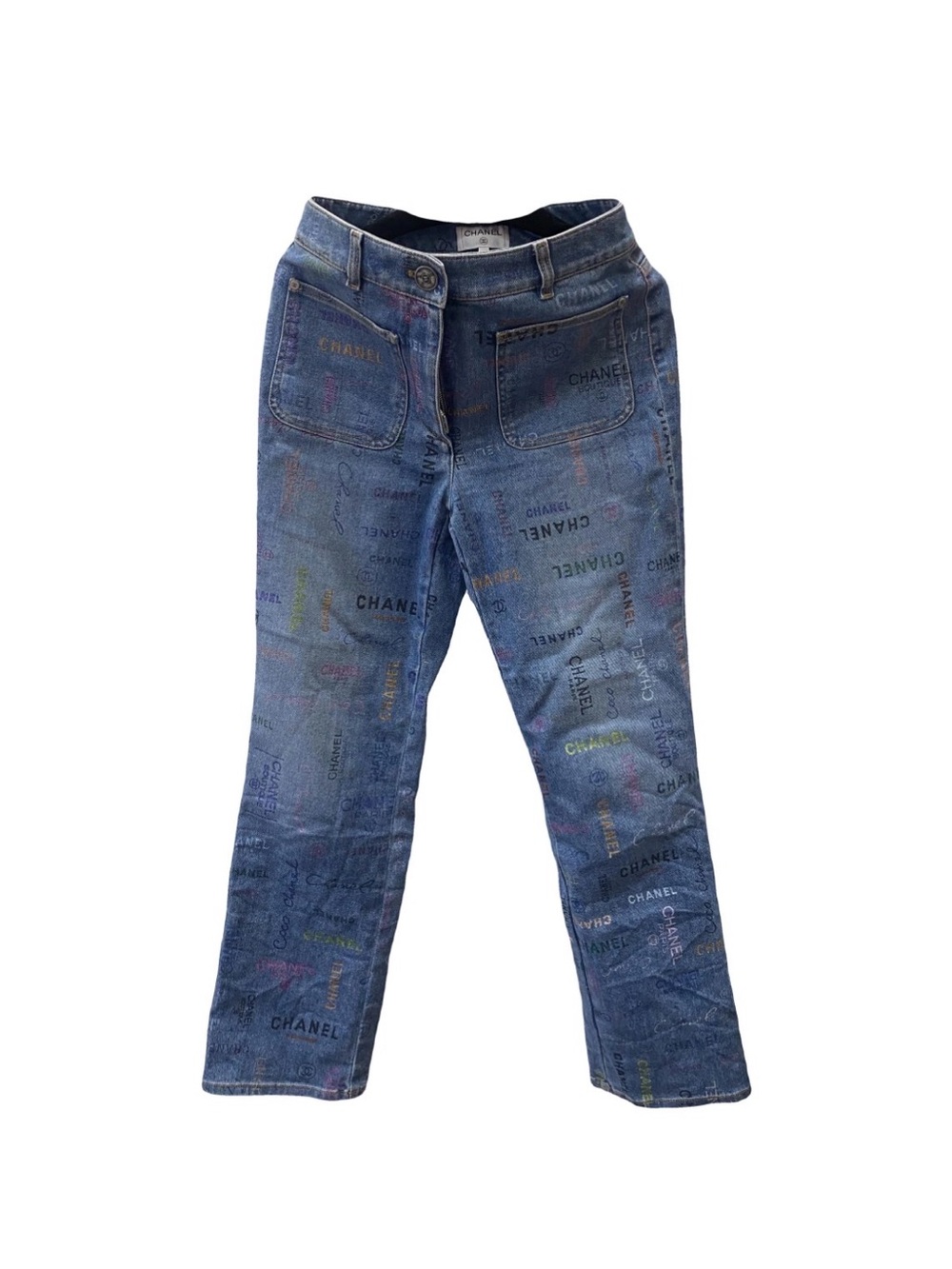 CHANEL Blue Logo-Print Women's Jeans